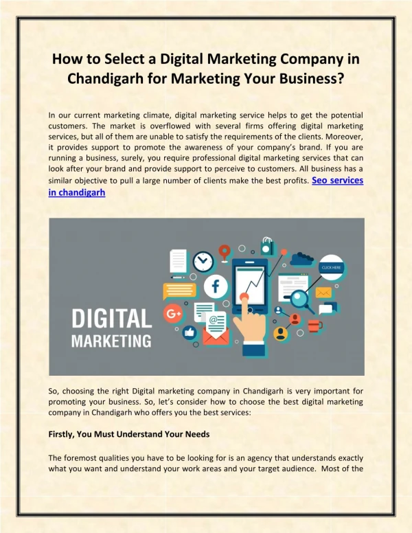 How to Select a Digital Marketing Company in Chandigarh for Marketing Your Business?