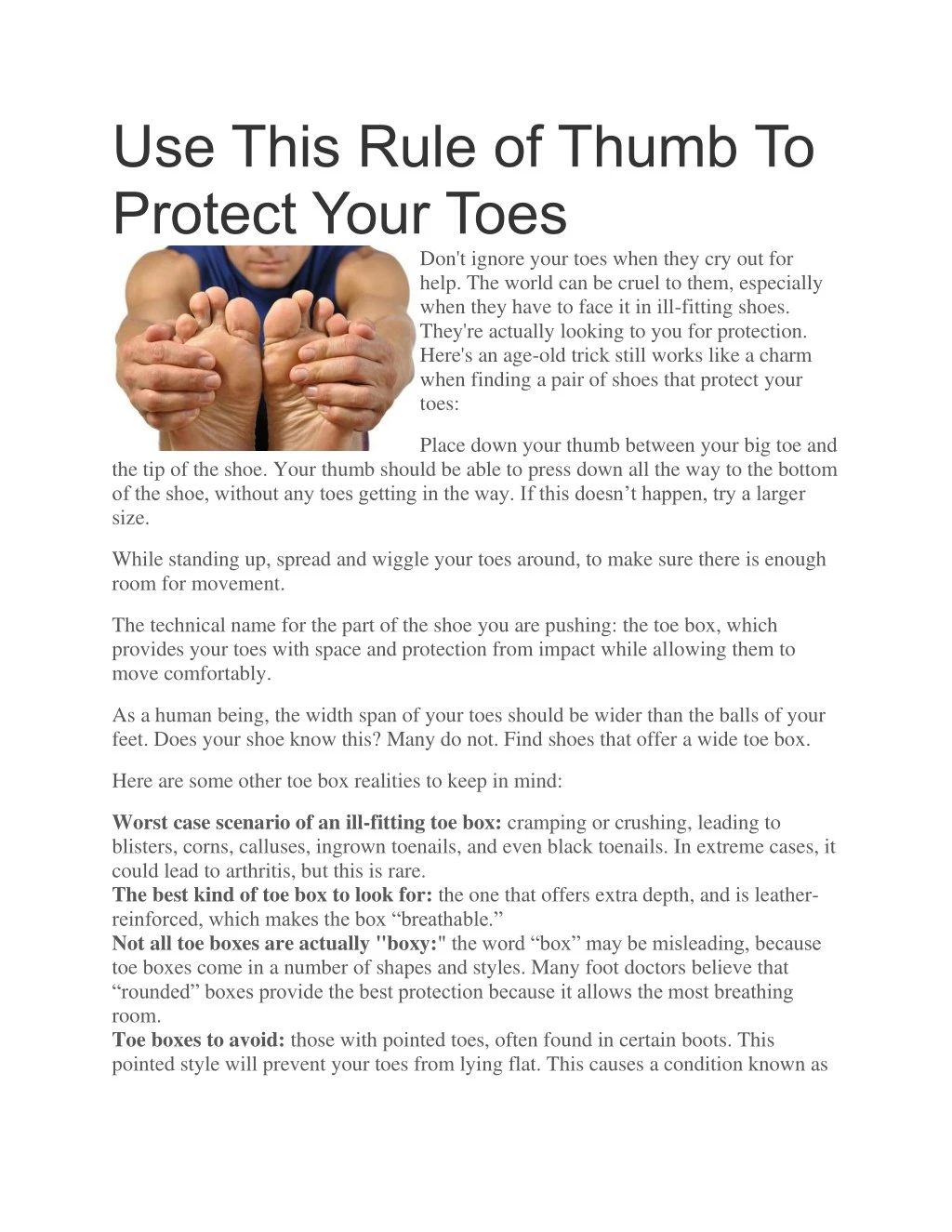 use this rule of thumb to protect your toes