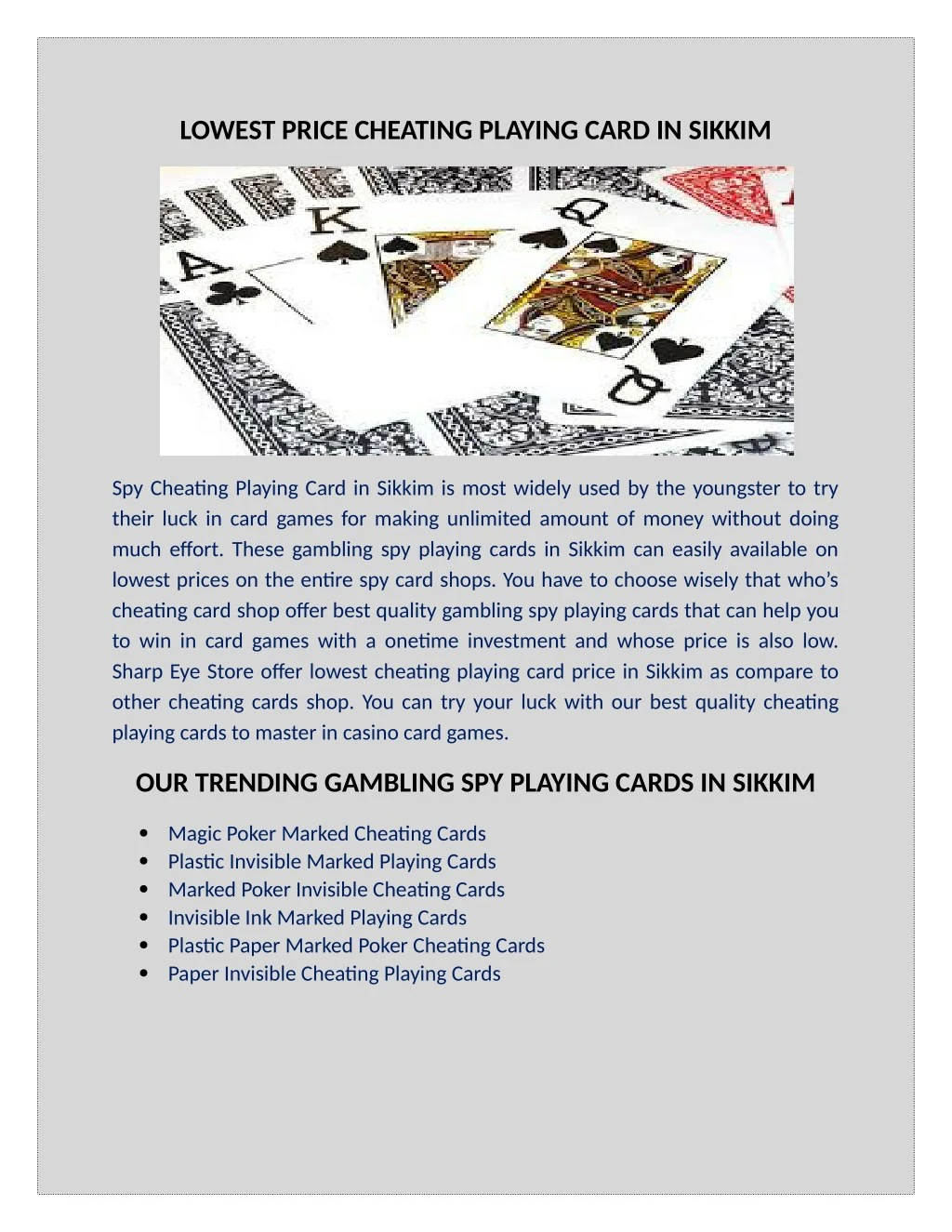 lowest price cheating playing card in sikkim