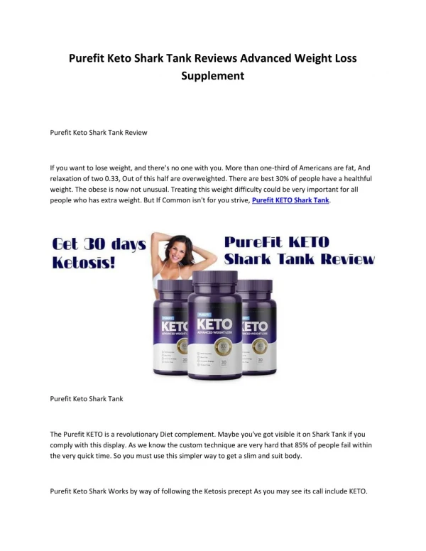 Purefit Keto Shark Tank Reviews Advanced Weight Loss Supplement