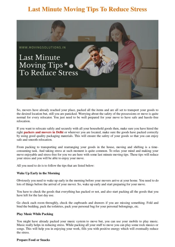 Last Minute Moving Tips To Reduce Stress