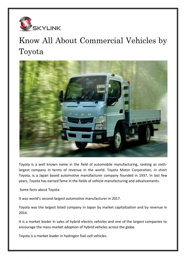 Know All About Commercial Vehicles by Toyota