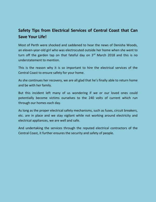 Safety Tips from Electrical Services of Central Coast that Can Save Your Life