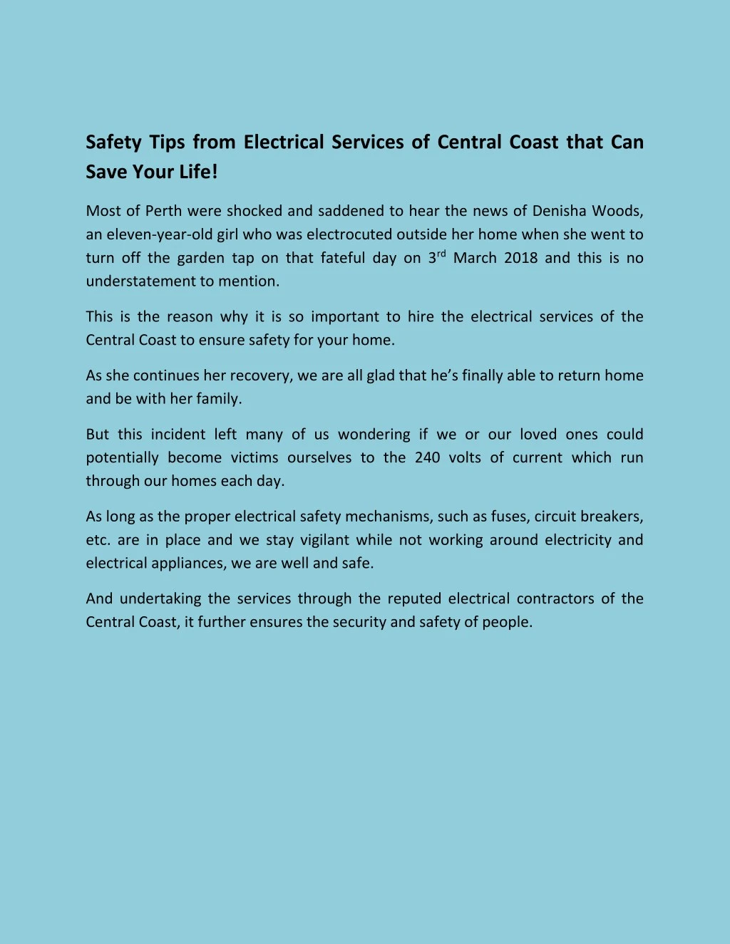 safety tips from electrical services of central