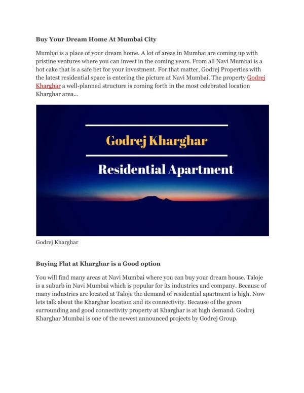 Upcoming Residential Apartment Godrej Kharghar Mumabi