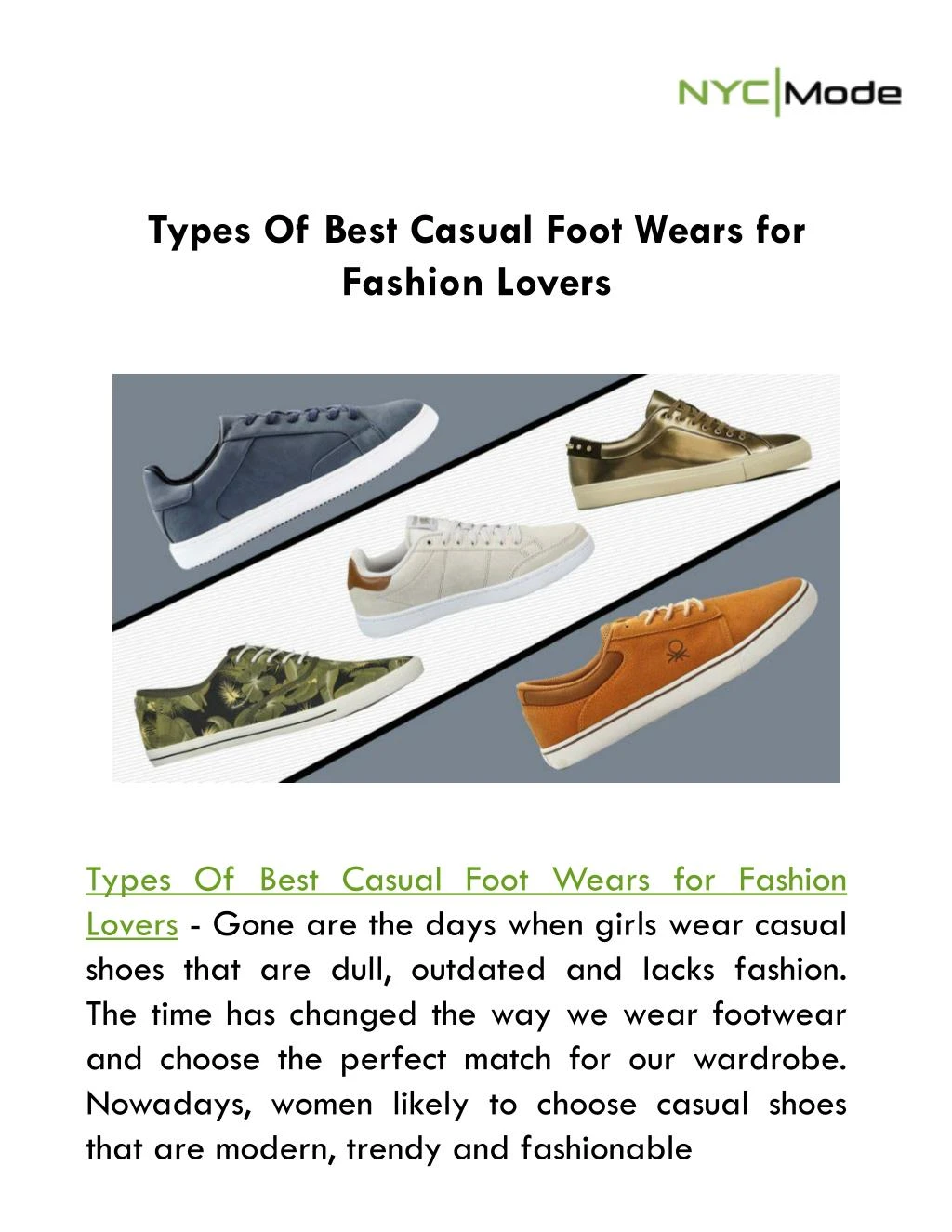 types of best casual foot wears for fashion lovers
