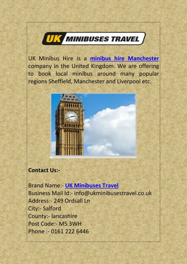 Hire Local Minibus in Manchester