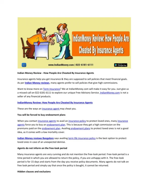 Indian Money Review - How People Are Cheated By Insurance Agents