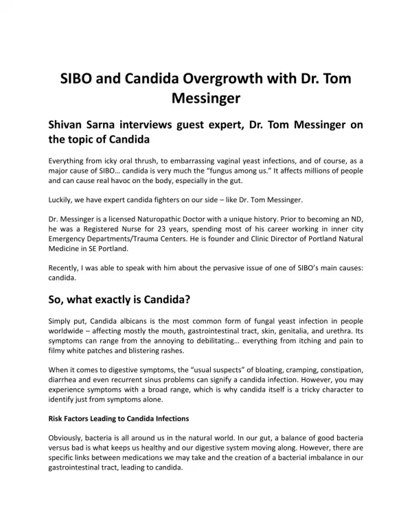 SIBO and Candida Overgrowth with Dr. Tom Messinger