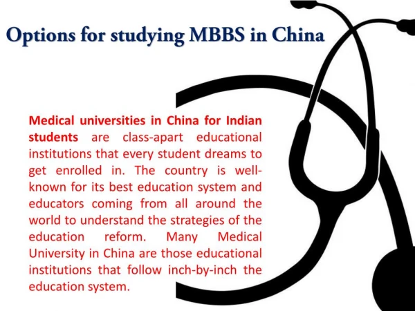 Options for studying MBBS in China