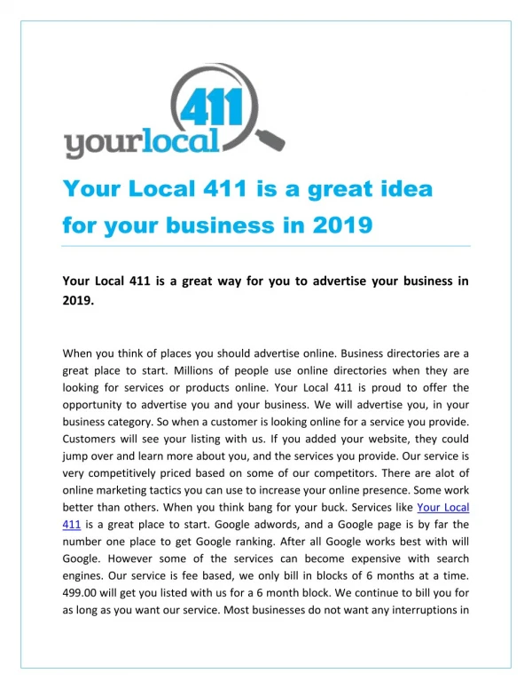 Your Local 411 is a great idea for your business in 2019