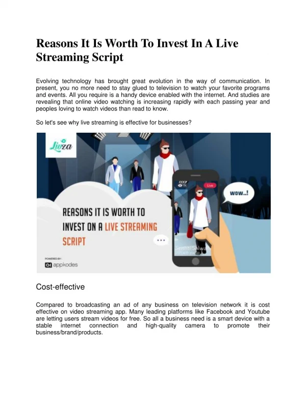 Reasons It Is Worth To Invest In A Live Streaming Script
