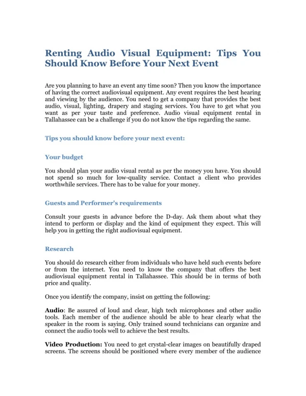 Renting Audio Visual Equipment: Tips You Should Know Before Your Next Event