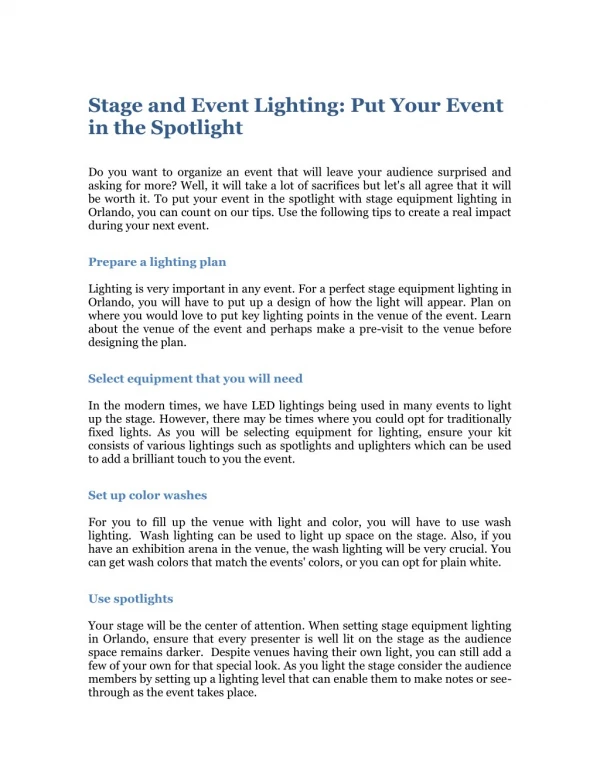 Stage and Event Lighting: Put Your Event in the Spotlight