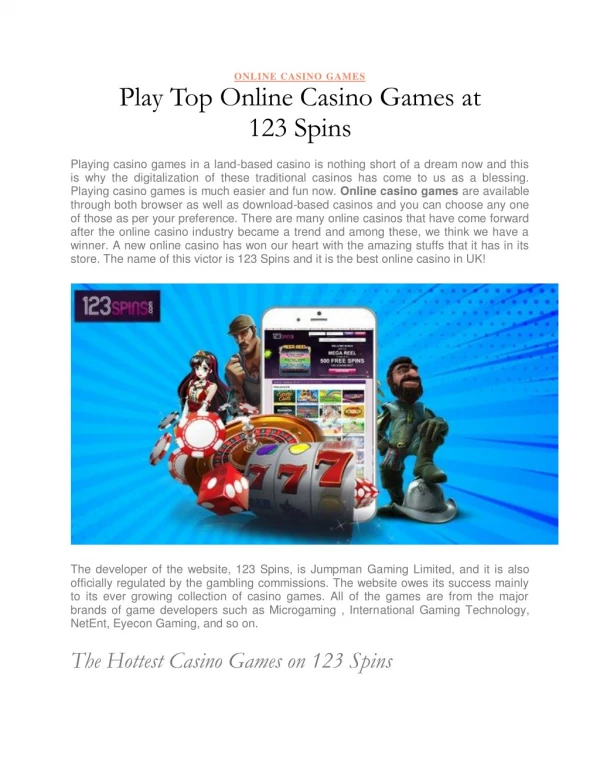 Play Top Online Casino Games at 123 Spins