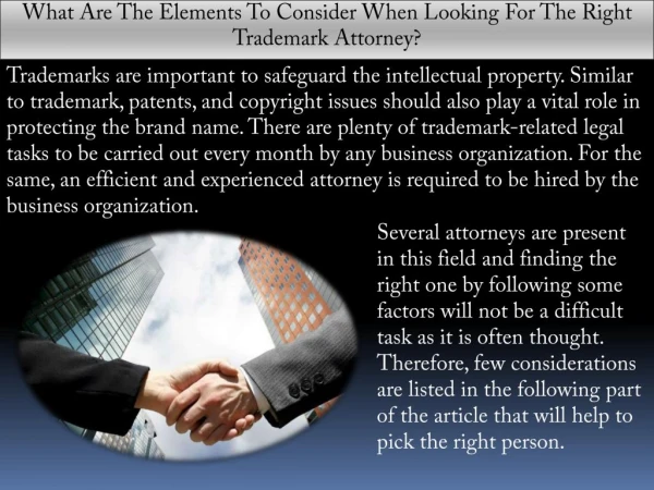 What Are The Elements To Consider When Looking For The Right Trademark Attorney?