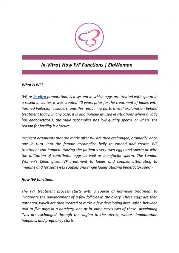In-Vitro| How IVF Functions | ElaWoman