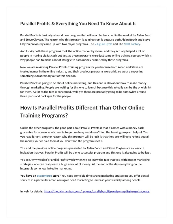 Parallel Profits - A brand new program