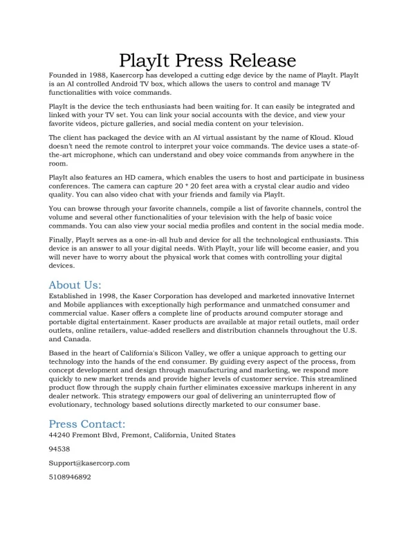 PlayIt Press Release