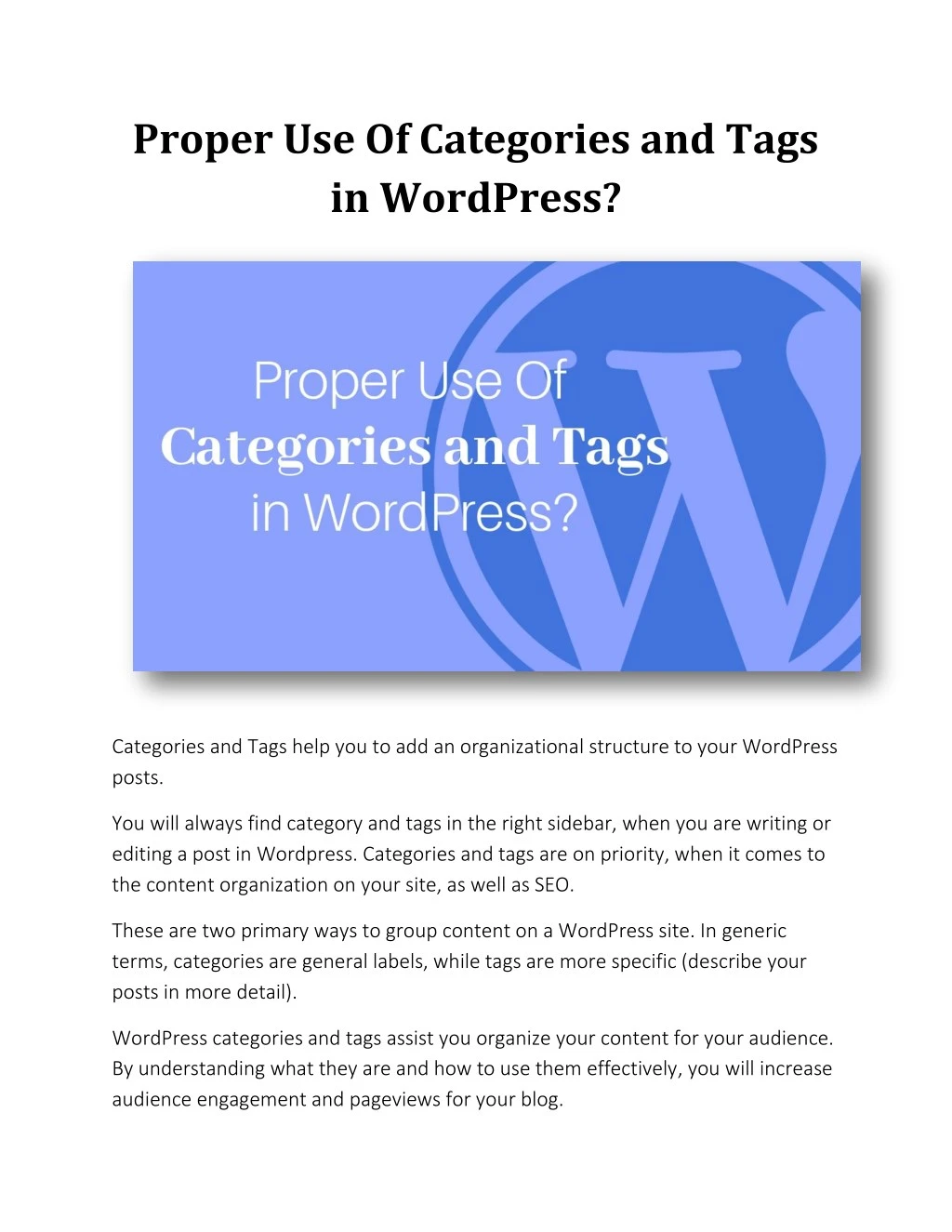 proper use of categories and tags in wordpress