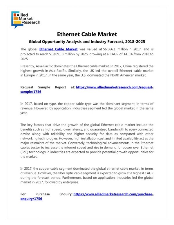 Ethernet Cable Market Overview