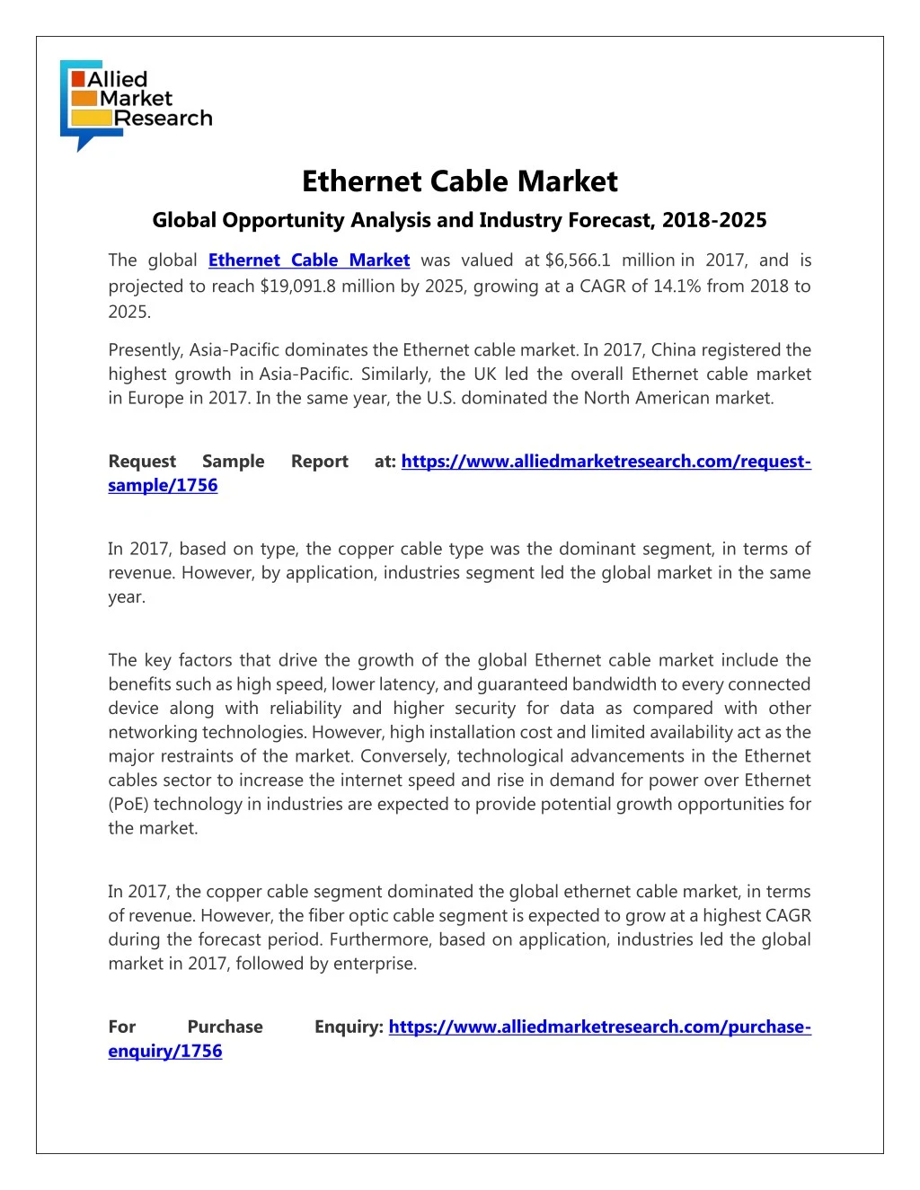 ethernet cable market global opportunity analysis