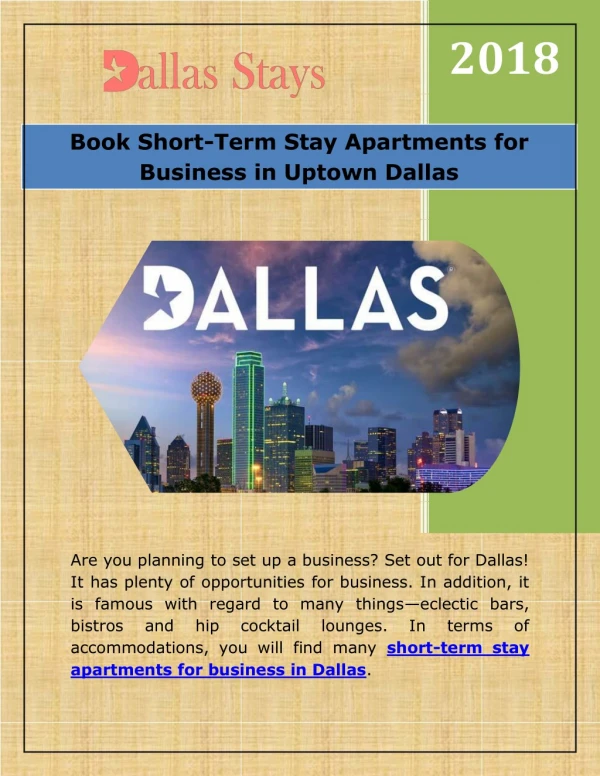 Book Short-Term Stay Apartments for Business in Uptown Dallas
