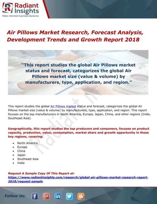 Air Pillows Market Research, Forecast Analysis, Development Trends and Growth Report 2018