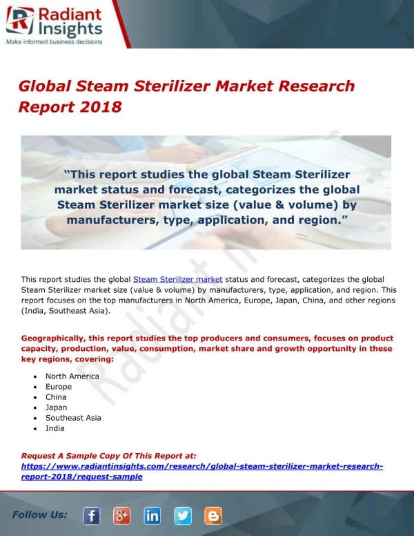 Global steam sterilizer market research report 2018