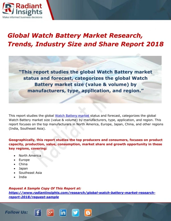 Global Watch Battery Market Research, Trends, Industry Size and Share Report 2018