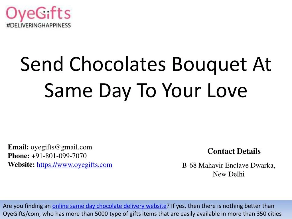send chocolates bouquet at same day to your love