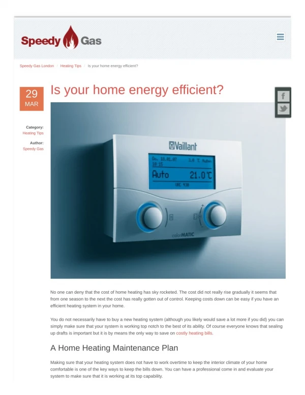 Is your home energy efficient Speedy Gas London