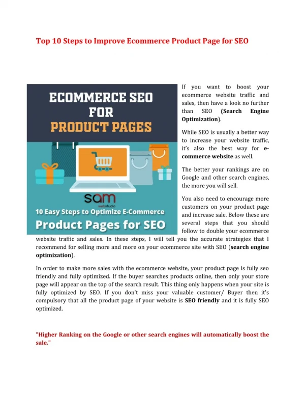 Top 10 Steps to Improve Ecommerce Product Page for SEO