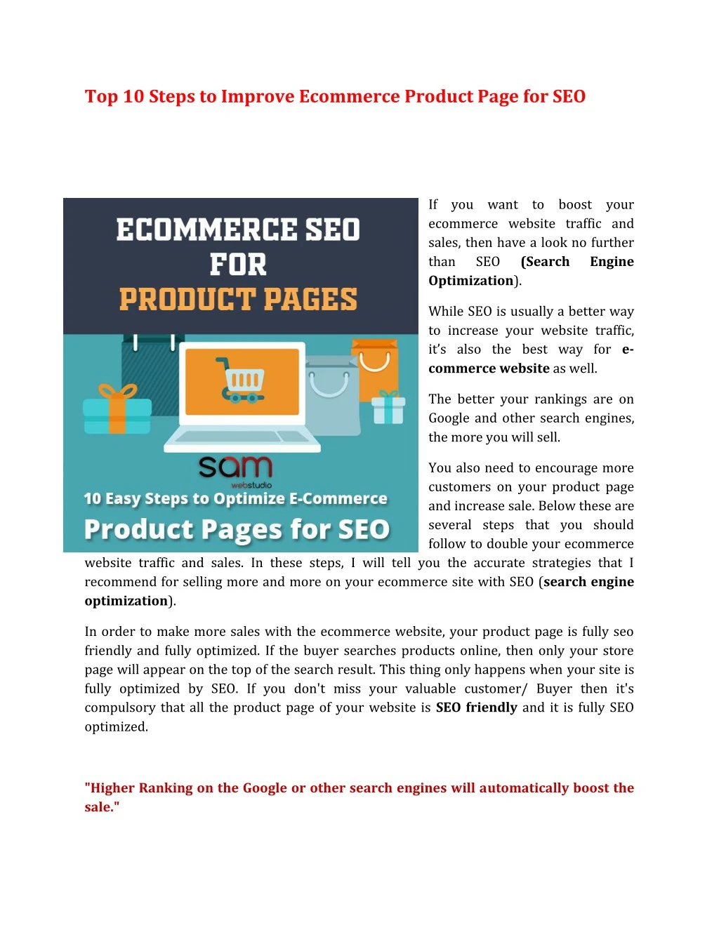 top 10 steps to improve ecommerce product page
