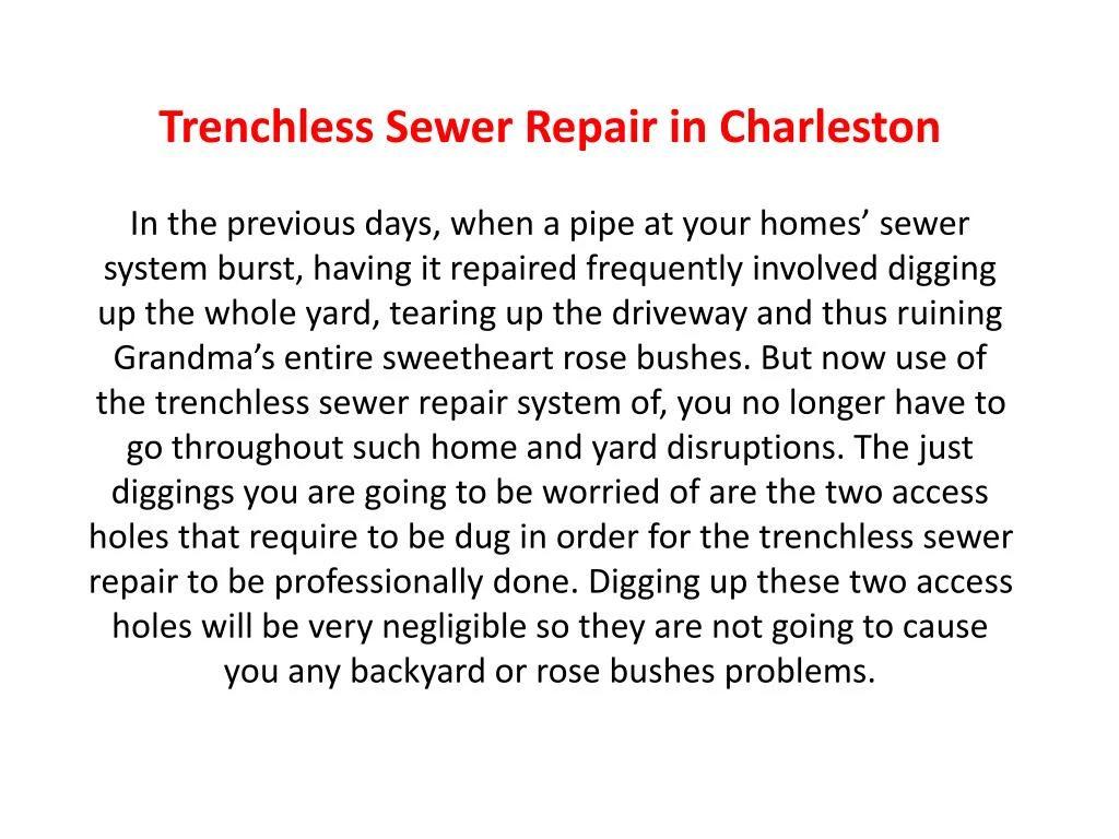 trenchless sewer repair in charleston