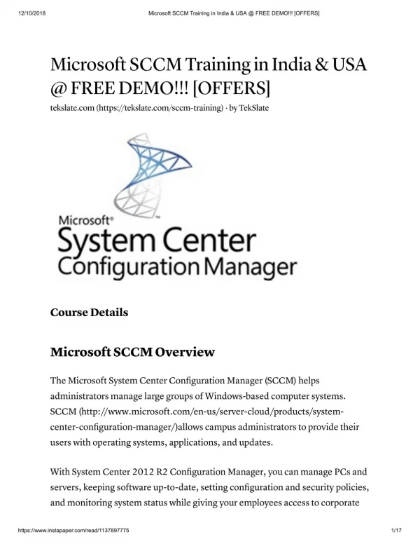 Microsoft SCCM Training in India & USA - FREE DEMO !!!