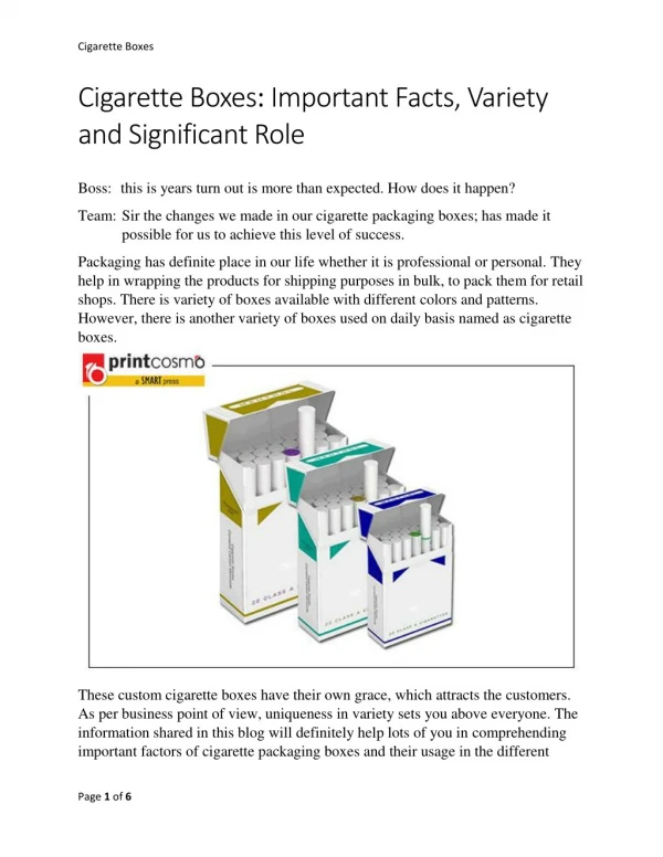 Cigarette Boxes: Important Facts, Variety and Significant Role