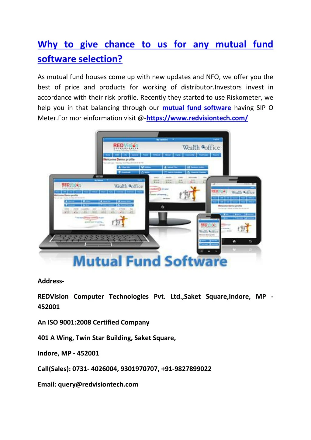 why to give chance to us for any mutual fund