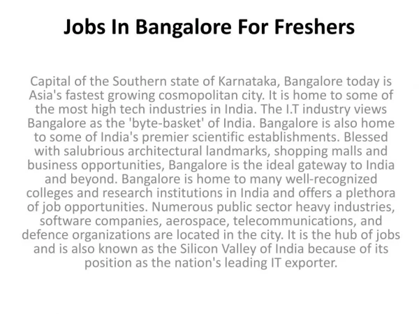 Jobs In Bangalore For Freshers