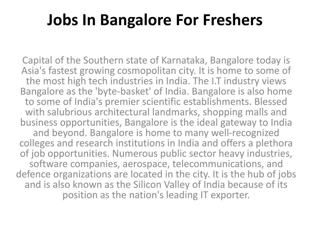 jobs in bangalore for freshers