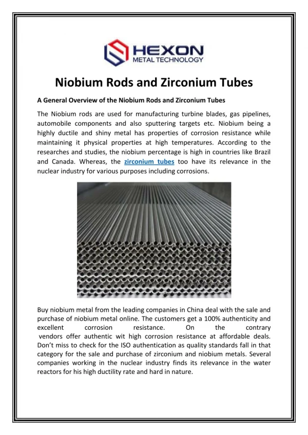 Overview of the niobium rods and zirconium tubes
