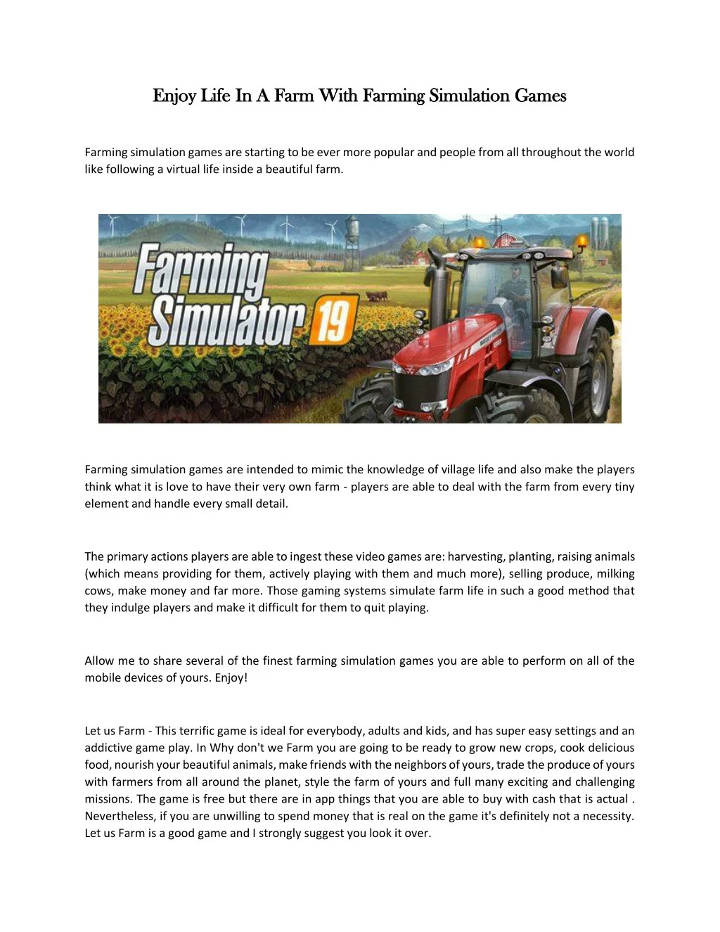 enjoy life in a farm with farming simulation