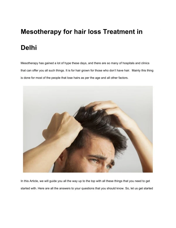 Mesotherapy for hair loss Treatment in Delhi