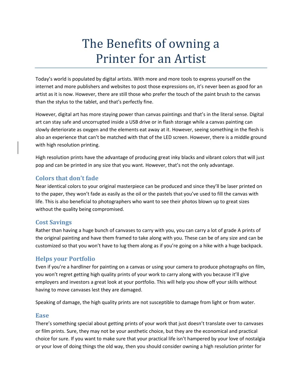 the benefits of owning a printer for an artist