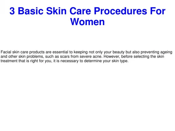 3 Basic Skin Care Procedures For Women