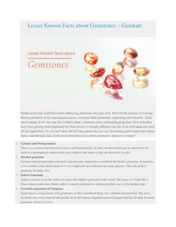 Lesser Known Facts About Gemstones - How to Buy Gemstones - Gemkart