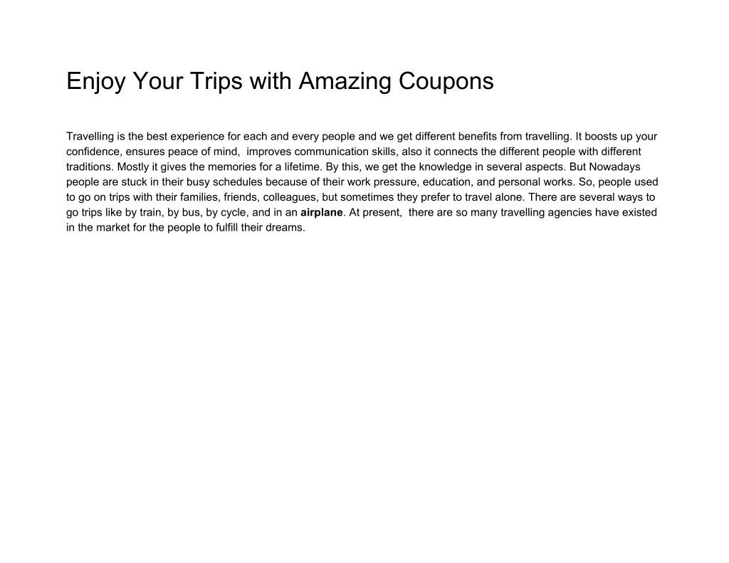enjoy your trips with amazing coupons