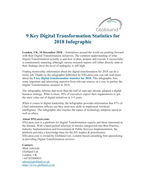 9 Key Digital Transformation Statistics for 2018 Infographic