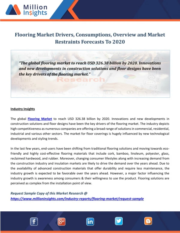 Flooring Market Drivers, Consumptions, Overview and Market Restraints Forecasts To 2020