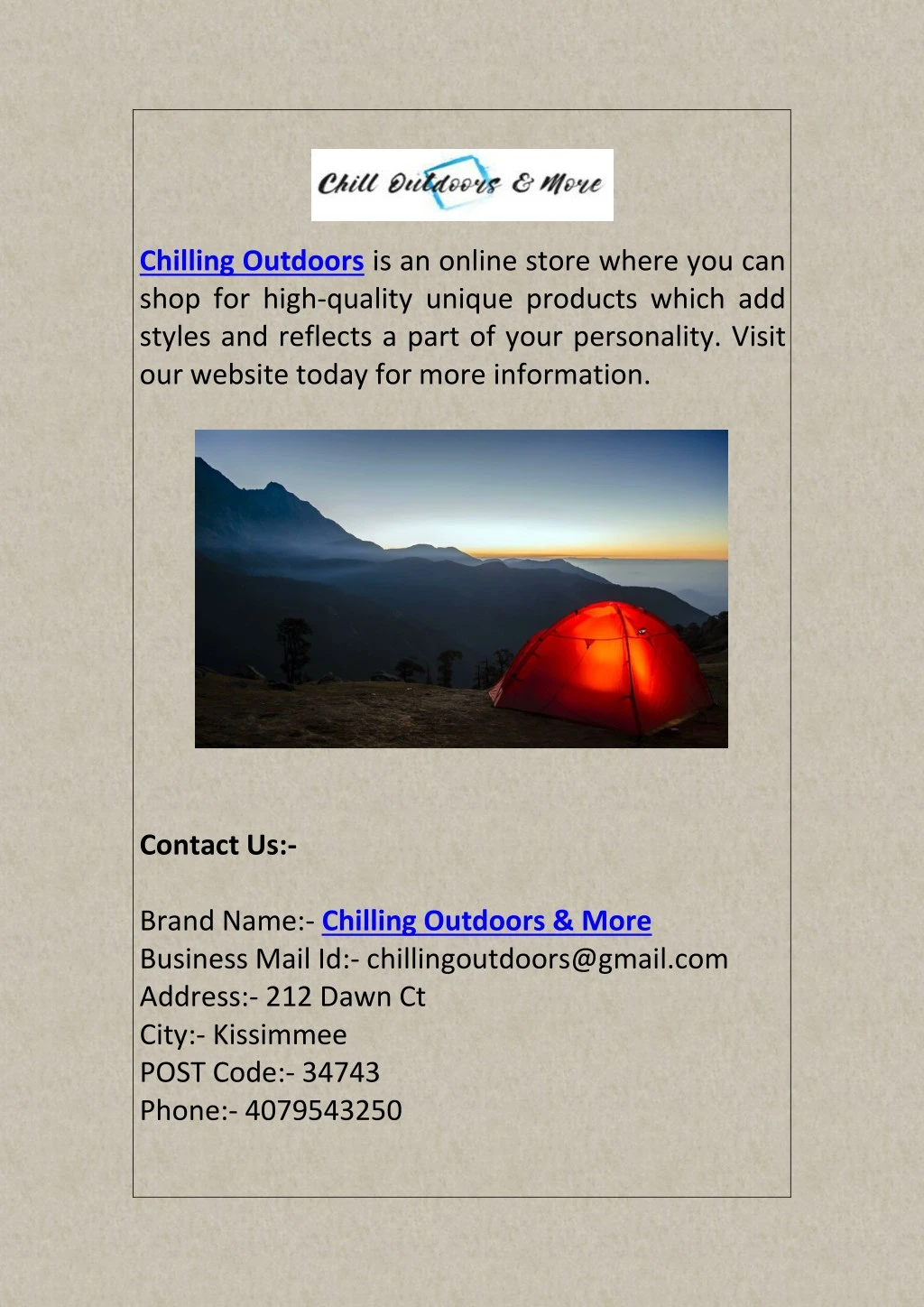 chilling outdoors is an online store where